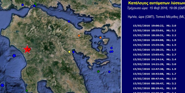 Σεισμική δόνηση 5,2R Noτιοανατολικά του Πύργου Ηλείας.